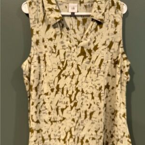 CAbi Abstract Olive and Cream Blouse